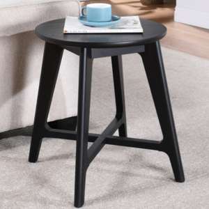 Cairo Wooden Lamp Table Round In Black - UK
