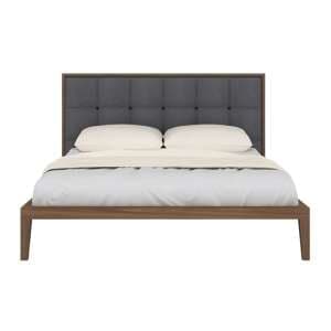 Cais Double Bed In Walnut With Grey Fabric Headboard - UK