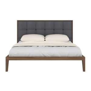 Cais King Size Bed In Walnut With Grey Fabric Headboard - UK
