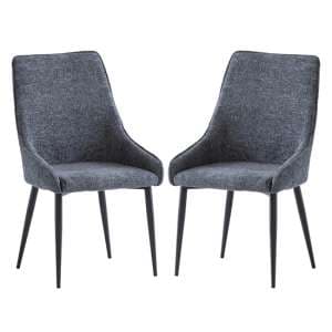 Cajsa Deep Blue Fabric Dining Chairs In Pair - UK