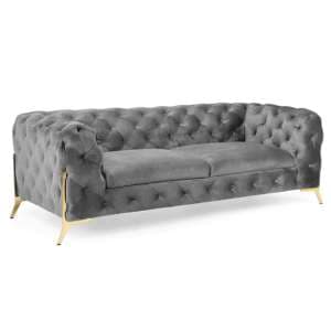 Cala Plush Velvet 3 Seater Sofa In Grey - UK