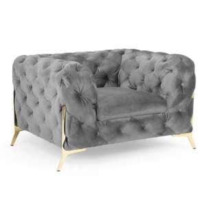 Cala Plush Velvet Armchair In Grey - UK