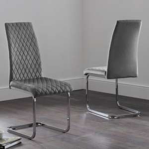 Cadewyn Grey Velvet Cantilever Dining Chairs In Pair