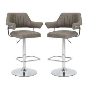 Calais Charcoal Leather Effect Bar Stools In Pair