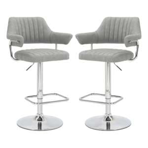 Calais Light Grey Leather Effect Bar Stools In Pair