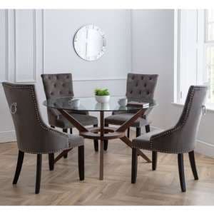 Calderon Large Glass Top Dining Table With 4 Valene Grey Chairs