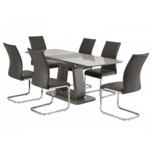 Calgene Glass Extending Dining Set In Grey With 6 Dining Chairs - UK