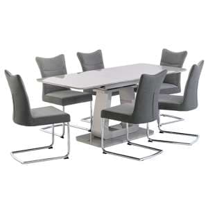 Calgene Extending Grey Gloss Dining Table 6 Pasake Grey Chairs