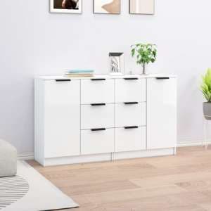 Calix High Gloss Sideboard With 2 Doors 6 Drawers In White - UK