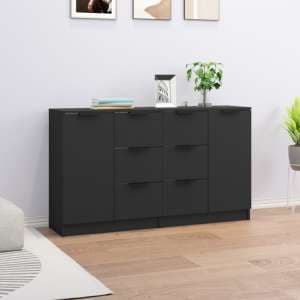 Calix Wooden Sideboard With 2 Doors 6 Drawers In Black - UK