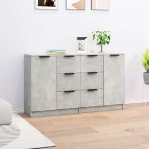 Calix Wooden Sideboard With 2 Doors 6 Drawers In Concrete Effect - UK