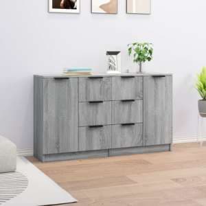 Calix Wooden Sideboard With 2 Doors 6 Drawers In Grey Sonoma Oak - UK