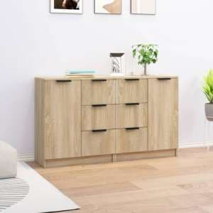 Calix Wooden Sideboard With 2 Doors 6 Drawers In Sonoma Oak - UK