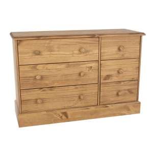 Calixto Wide Wooden Chest Of 6 Drawers In Waxed Pine - UK