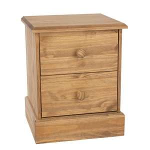 Calixto Wooden Bedside Cabinet With 2 Drawers In Waxed Pine - UK