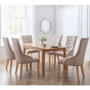 Callia Extending Dining Table With 6 Landen Oatmeal Chairs