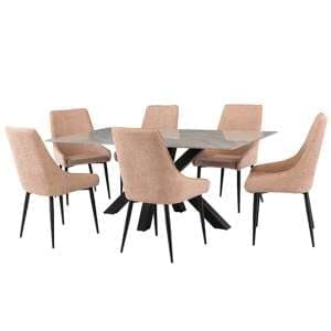 Callie 180cm Grey Marble Dining Table 6 Cajsa Flamingo Chairs - UK