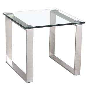 Callison Clear Glass Lamp Table With Stainless Steel Legs - UK
