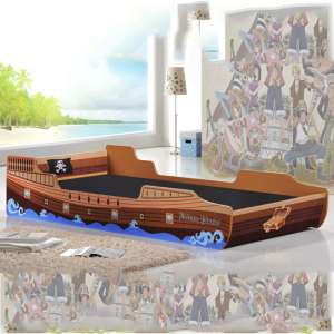 Calrose Wooden Pirate Ship Single Bed In Brown - UK
