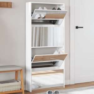 Calvi High Gloss Shoe Storage Cabinet 4 Mirror Layers In White