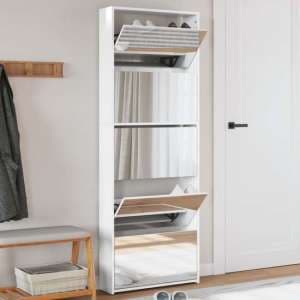Calvi High Gloss Shoe Storage Cabinet 5 Mirror Layers In White