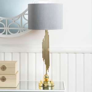 Calvi Grey Fabric Shade Table Lamp With Gold Base - UK
