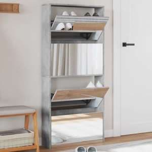 Calvi Shoe Storage Cabinet 4 Mirror Layers In Concrete Effect - UK