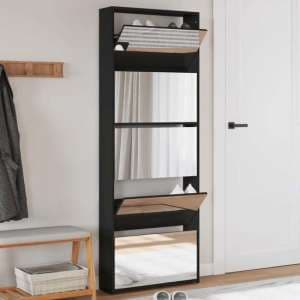 Calvi Wooden Shoe Storage Cabinet With 5 Mirror Layers In Black - UK