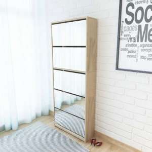 Calvi Wooden Shoe Storage Cabinet With 5 Mirror Layers In Oak - UK