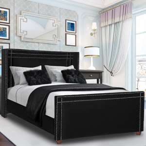 Camdenton Plush Velvet Double Bed In Black - UK