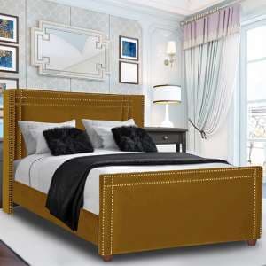 Camdenton Plush Velvet Double Bed In Mustard - UK