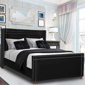 Camdenton Plush Velvet Small Double Bed In Black