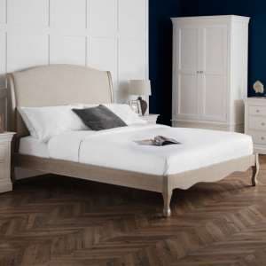 Caitlyn Oatmeal Linen Fabric Super King Size Bed In Limed Oak - UK