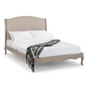 Caitlyn Oatmeal Linen Fabric King Size Bed In Limed Oak - UK