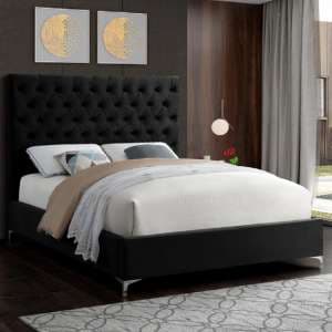 Campione Plush Velvet Upholstered Double Bed In Black - UK
