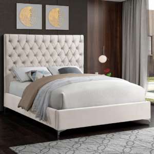 Campione Plush Velvet Upholstered Double Bed In Cream - UK