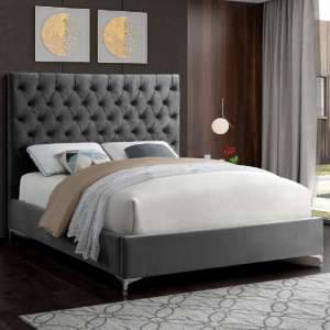 Campione Plush Velvet Upholstered Double Bed In Steel - UK