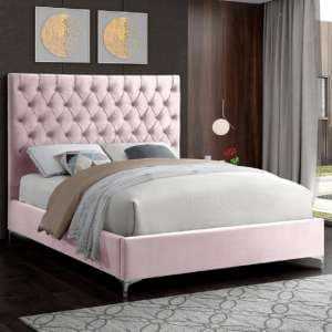Campione Plush Velvet Upholstered Double Bed In Pink - UK