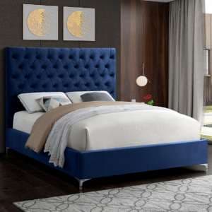 Campione Plush Velvet Upholstered King Size Bed In Blue - UK