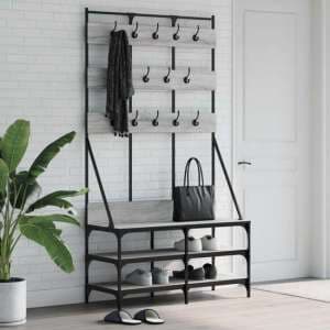 Camrose Wooden Clothes Rack With Shoe Storage In Grey Sonoma Oak - UK