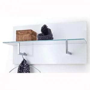 Canberra Wall Mounted Coat Rack In White Gloss With Glass Shelf