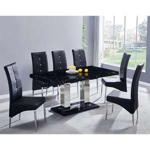 Candice Milano Marble Effect Dining Table 6 Vesta Black Chairs