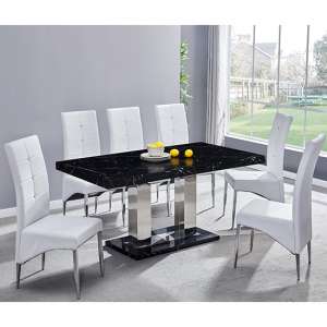 Candice Milano Marble Effect Dining Table 6 Vesta White Chairs