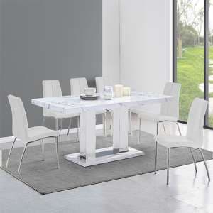 Candice Diva Marble Effect Dining Table 6 Opal White Chairs