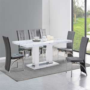 Candice Diva Marble Effect Dining Table 6 Ravenna Grey Chairs