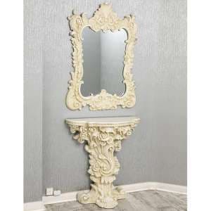 Cannan French Ornate Console Table With Wall Mirror In White