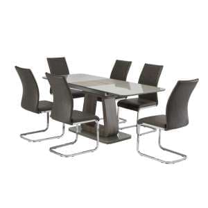 Cannes Extendable Glass Dining Table Grey With 4 Ellis Chairs - UK