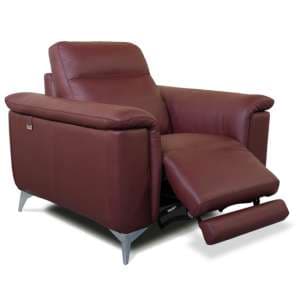 Canton Electric Leather Recliner Armchair In Bordeaux - UK