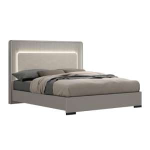 Canton Velvet King Size Bed In Flannel Grey With LED - UK