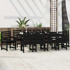 Canton Solid Wood Pine 11 Piece Garden Dining Set In Black - UK